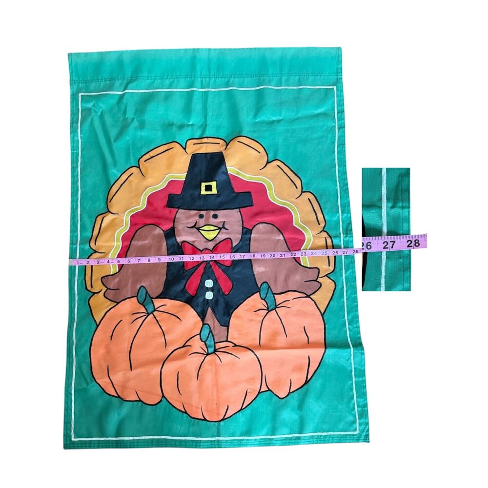 Vintage Thanksgiving Turkey Garden Flag 28x40 Autumn Pumpkins Pilgrim Yard Decor - Picture 3 of 5